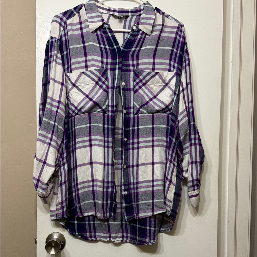 Express Purple and White Checkered Shirt